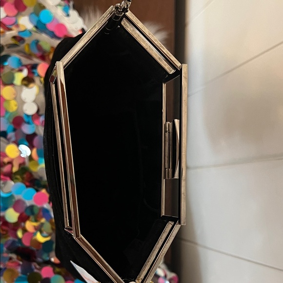 Salvatore Ferragamo Black Suede Clutch with Silver-Tone Frame - Picture 5 of 8